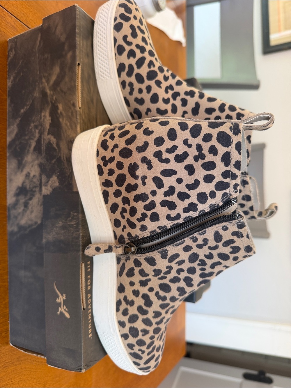 Kids Leopard Print Slip-On High-Top Sneakers - Tan/Black